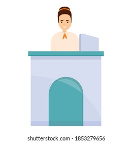 Desktop bank teller icon. Cartoon of desktop bank teller vector icon for web design isolated on white background