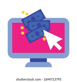 desktop with bills dollars flat style icon vector illustration design