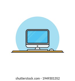 Desktop with blank screen vector icon illustration. Personal computer icon concept isolated on white background. Flat cartoon style suitable for web page, banner, sticker, background.