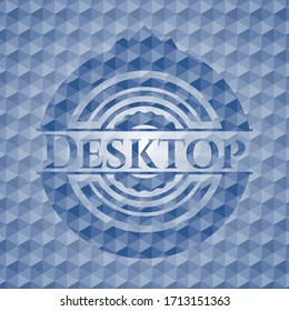 Desktop blue emblem or badge with abstract geometric polygonal pattern background. Vector Illustration. Detailed. 