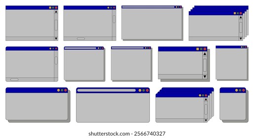 Desktop browser and dialog window templates. Computer user interface elements