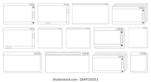 Desktop browser and dialog window templates. Computer user interface elements