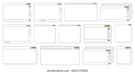 Desktop browser and dialog window templates. Computer user interface elements