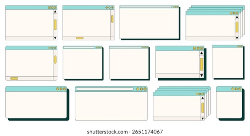 Desktop browser and dialog window templates. Computer user interface elements