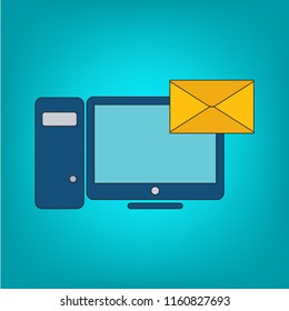 Desktop with browser and envelope vector illustration, symbol of email receiving, service, notification, electronic mail, new message, flat cartoon design