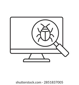 Desktop bug scan line icon representing system inspection and malware removal software UI design