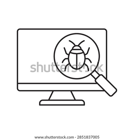 Desktop bug scan line icon representing system inspection and malware removal software UI design