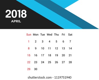 Desktop calendar April 2018 with editable file 