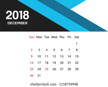 Desktop calendar december 2018 with editable files