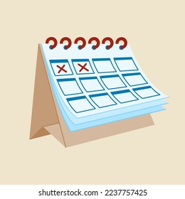Desktop calendar. Hand drawn vector illustration isolated on light background in flat cartoon style.