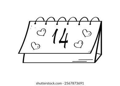 Desktop calendar icon with the number 14. Vector illustration of Valentine's Day concept. Isolate on white.