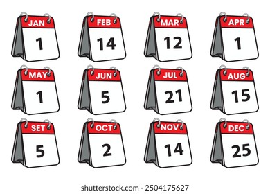 Calendario de escritorio aislado sobre fondo blanco. Conjunto de iconos de calendario. Vector del calendario de la tabla, icono, conjunto de la silueta. Icono del calendario, diseño del símbolo para el logotipo, App, Sitio web. Ilustración vectorial.