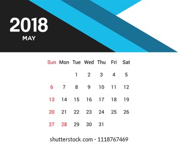 Desktop calendar May 2018 with editable files