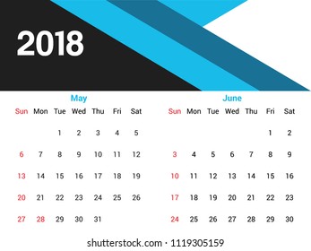Desktop calendar May & June 2018 with editable file