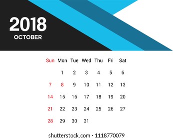 Desktop calendar october 2018 with editable files