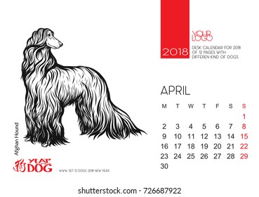 The desktop calendar page for 2018 with the image of a dog, a symbol of the Chinese horoscope for 2018.