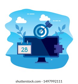desktop with calendar and target