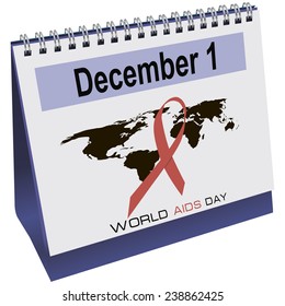 Desktop calendar with World AIDS Day. Vector illustration.