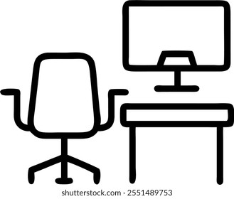 Desktop and chair with Remote Work Setup text in a border frame with copy space concept as Camera movement Pan across the desktop and chair focusing on the text. Scene Organized an