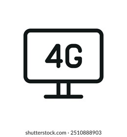 Ordenador de escritorio con el icono aislado 4G, pantalla de visualización con el símbolo del Vector 4G con el golpe editable