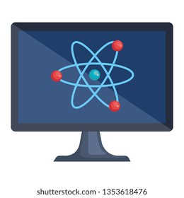 desktop computer with atom molecule