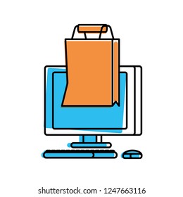 desktop computer with bag shopping