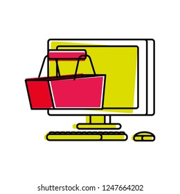 desktop computer with basket shopping