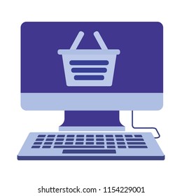 desktop computer with basket shopping isolated icon