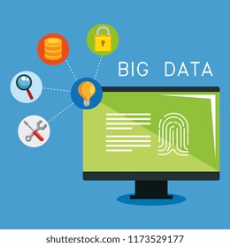 desktop computer with big data icons