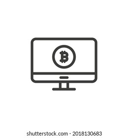 Desktop computer with bitcoin icon on white background
