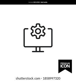 Desktop computer black color of flat simple icon. illustration vector of mobile application. Modern style of design. Line single minimalistic sign