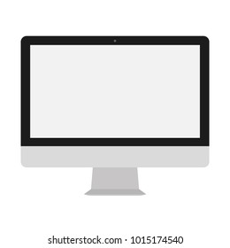 Desktop computer black color with grey screen vector eps10. Modern flat screen computer monitor. Desktop computer with blank screen isolated on white, vector.