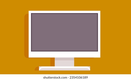 Computadora de escritorio con pantalla ancha gris en blanco y monitor de equipos de Office aislados. Dispositivo digital moderno, medios electrónicos de comunicación. Monitorear pantalla en el lugar de trabajo
