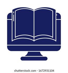 desktop computer with book, silhouette style icon vector illustration design
