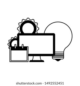 desktop computer with bulb and calendar