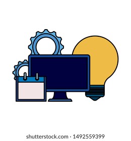 desktop computer with bulb and calendar