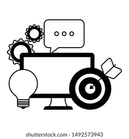 desktop computer with bulb and target