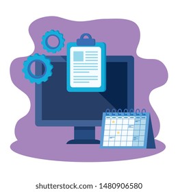 desktop computer with calendar reminder