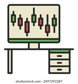 Desktop Computer with Candlestick Chart vector Online Crypto Trading concept colored icon or symbol