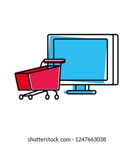 desktop computer with cart shopping