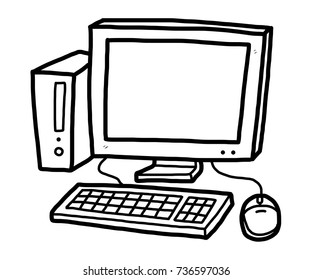 Desktop Computer Cartoon Vector Illustration Black Stock Vector ...