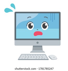 A desktop computer character facing the front. It is an illustration of a frustrated expression.