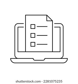 Desktop computer and check icon design. Desktop computer with digital questionnaire icon. isolated on white background