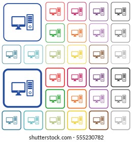 Desktop computer color flat icons in rounded square frames. Thin and thick versions included.