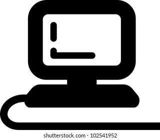 Desktop computer connected with cable to internet - Vector icon isolated