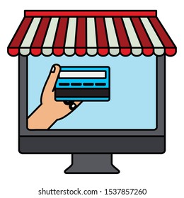 desktop computer with credit card vector illustration design