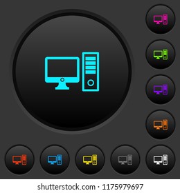 Desktop computer dark push buttons with vivid color icons on dark grey background