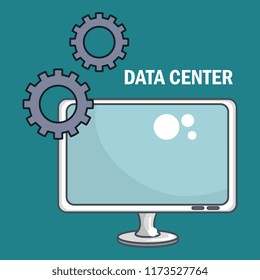 desktop computer with data center icons