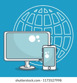 desktop computer with data center icons