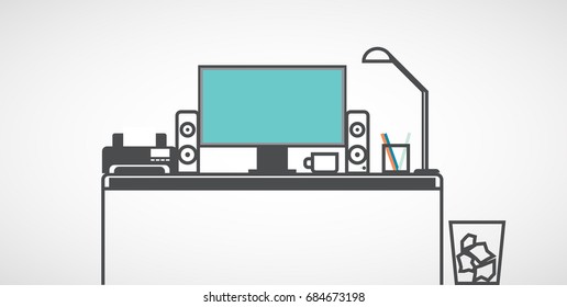 Desktop Computer, designer workplace, flat .